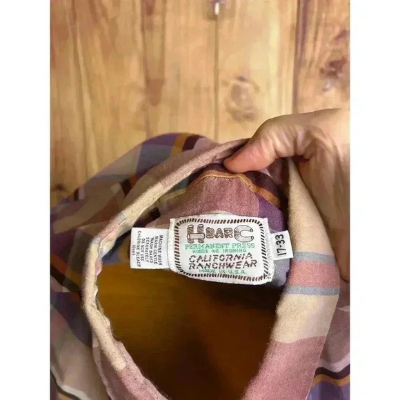 Vintage HBARC Pearl Snap Button Plaid Western Made in USA Shirt Men's Size 17-33 - Picture 6 of 8